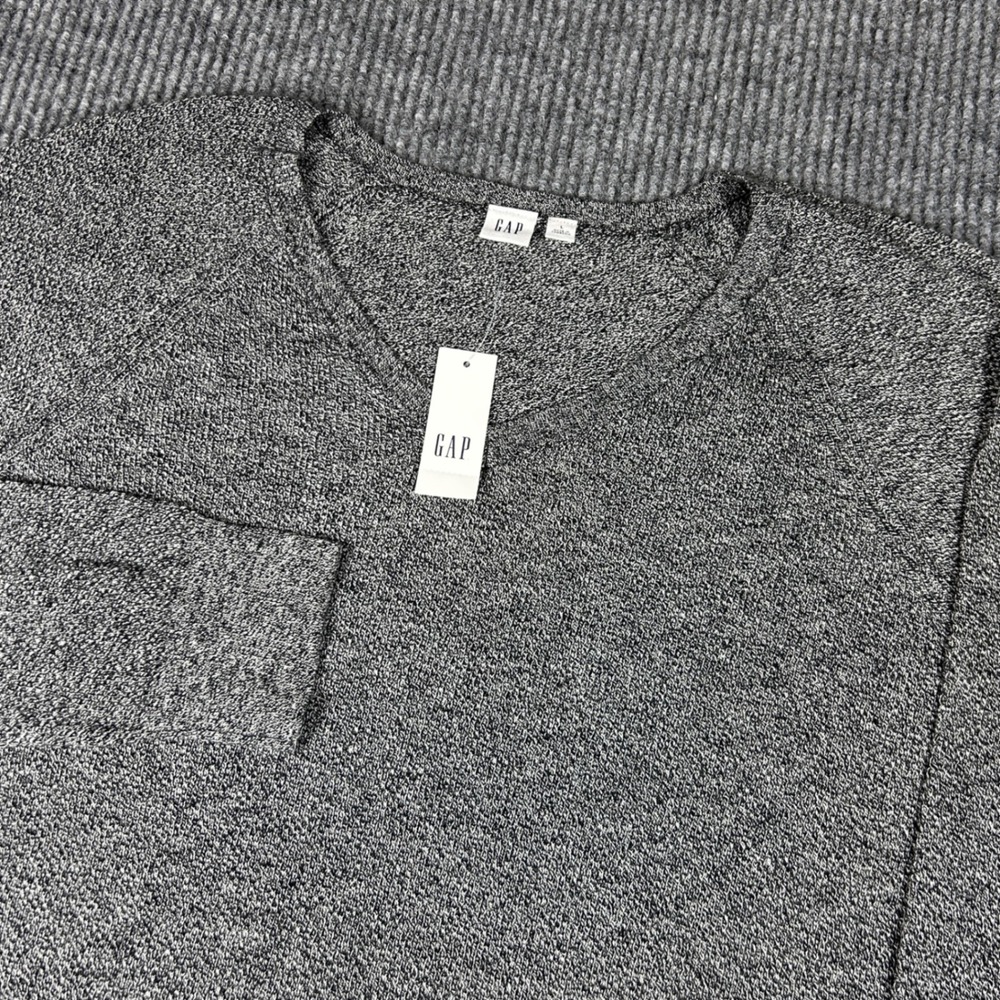 GAP Factory Sweater Women's L Gray Marled V-Neck Knit NWT Casual LIghtweight